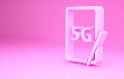 Pink Graphic tablet with 5G wireless internet wifi icon isolated on pink back Stock Illustration