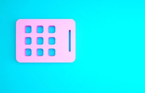 Pink Graphic tablet icon isolated on blue background. Minimalism concept. 3d  스톡 일러스트