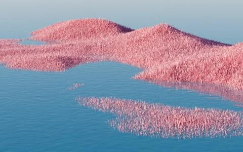 Pink grassland with lakes, 3d rendering. Stock Illustration