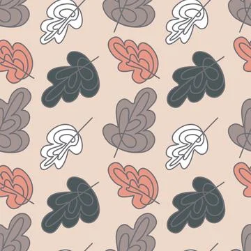 Pink gray deciduous tree leaf seamless pattern cute trendy hand drawn Illustrazione stock