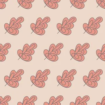 Pink gray deciduous tree leaf seamless pattern cute trendy hand drawn Stock Illustration