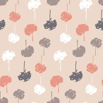 Pink gray floral seamless pattern with chrysanthemum flower, silhouette vecto Stock Illustration