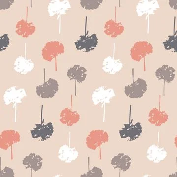 Pink gray floral seamless pattern with chrysanthemum flower, silhouette ill.. Illustrazione stock