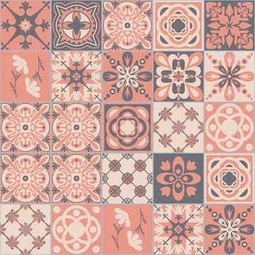 Pink gray pastel seamless pattern, portuguese talavera vector illustration Stockillustratie
