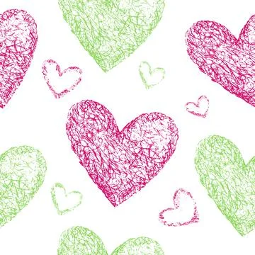 Pink, green hearts seamless pattern 스톡 일러스트