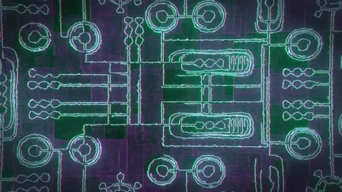 PINK GREEN Neon Technology Background Loop Stock Footage 196615232