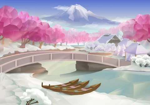 Pink grove, landscape vector background Stock Illustration