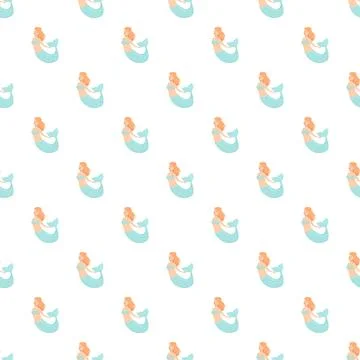 Pink haired mermaid character pattern swimming underwater Stock Illustration