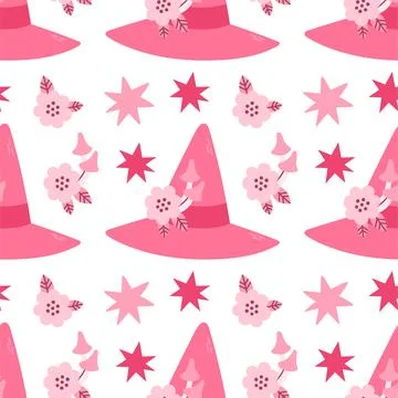 Pink Halloween seamless pattern vector illustration. Pink print in flat style Stock Illustration