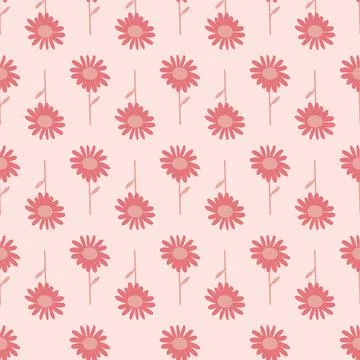 Pink Hand-Drawn Boho Daisy Flowers Seamless Pattern Print Stock Illustration