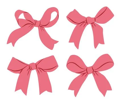Pink Hand Drawn Bow Vector Set Isolated on White Background Illustrazione stock