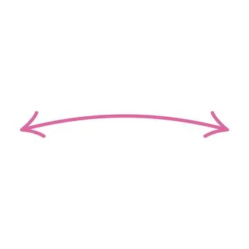 Pink hand drawn double sided curved arrow pointing left and right. Stock Illustration