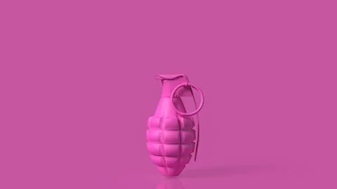 Pink Hand Grenade on Minimal Background Concept of Pop Art Danger 3d render.. Stock Illustration