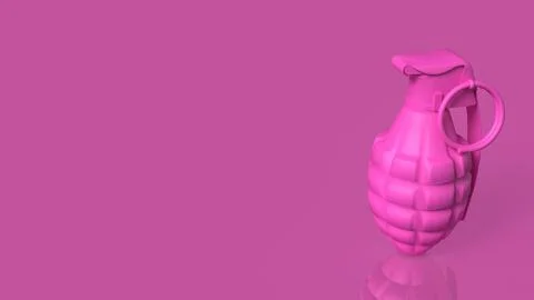 Pink Hand Grenade on Minimal Background Concept of Pop Art Danger 3d render.. Stock Illustration