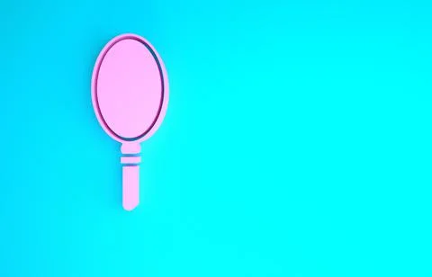Pink Hand mirror icon isolated on blue background. Minimalism concept. 3d ill Stock Illustration