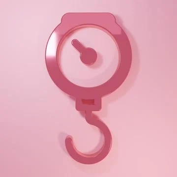 Pink Hand scale spring mechanical icon isolated on pink background. Minimal.. 库存插图