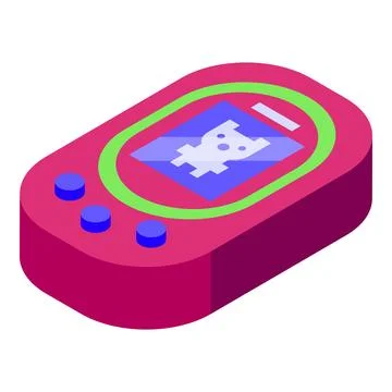 Pink handheld video game console displaying pixelated monster character Stock Illustration