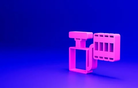 Pink Handle detonator for dynamite icon isolated on blue background. Minimalism 库存插图