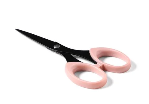 Pink handled scissors with black blades sharp cutting tool for crafts sewing  Stock Photos