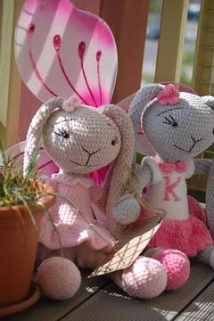 Pink handmade rabbit	 Stock Photos