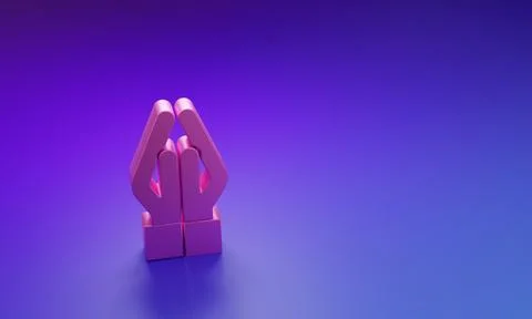 Pink Hands in praying position icon isolated on purple-blue background. Pra.. 库存插图