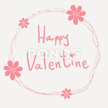 Pink happy valentine word hand writing in ornament flower frame Stock Illustration