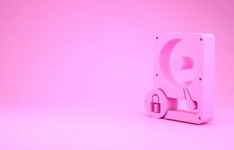 Pink Hard disk drive and lock icon isolated on pink background. HHD and padlo Stock Illustration