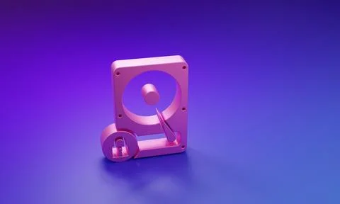 Pink Hard disk drive and lock icon isolated on purple-blue background. HHD .. Stock Illustration
