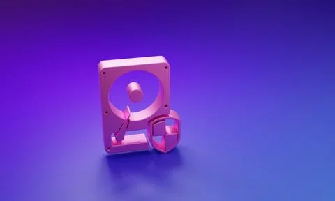 Pink Hard disk drive HDD protection icon isolated on purple-blue background.. Illustrazione stock