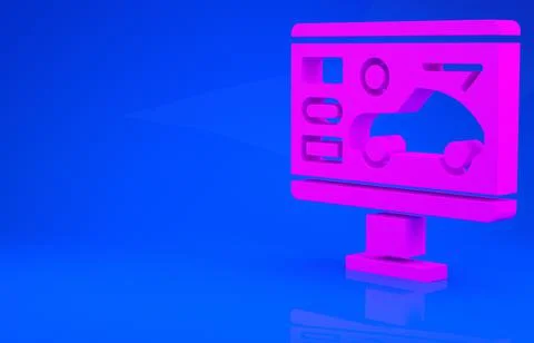 Pink Hardware diagnostics condition of car icon isolated on blue background.  Illustrazione stock