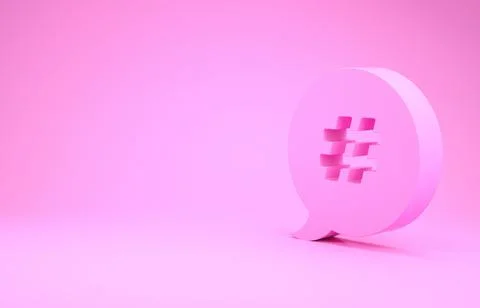 Pink Hashtag speech bubble icon isolated on pink background. Concept of numbe Illustrazione stock