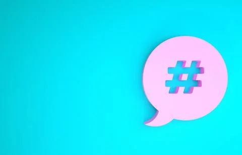 Pink Hashtag speech bubble icon isolated on blue background. Concept of numbe Illustrazione stock