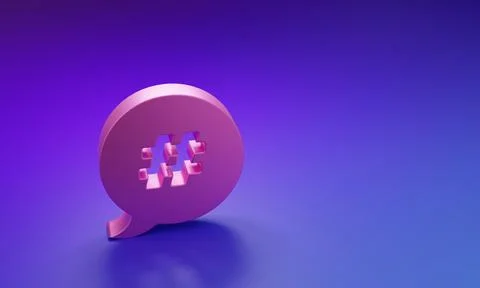 Pink Hashtag speech bubble icon isolated on purple-blue background. Concept.. イラスト素材