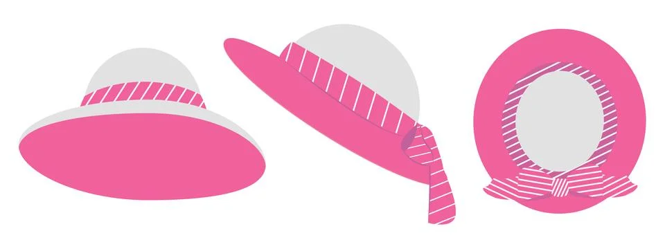 Pink hat with a bow of different angles Stock Illustration