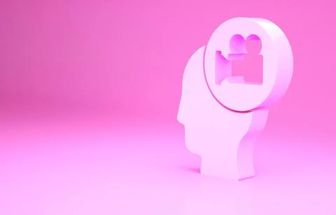 Pink Head with camera icon isolated on pink background. Video camera. Movie s Illustrazione stock