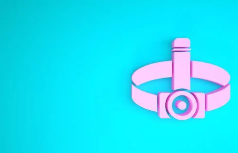 Pink Head flashlight icon isolated on blue background. Tourist head flashligh Stock Illustration
