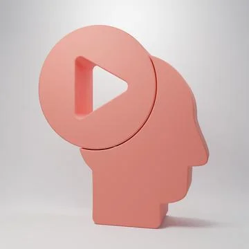 Pink Head people with play button icon isolated on pink background. Minimal.. イラスト素材