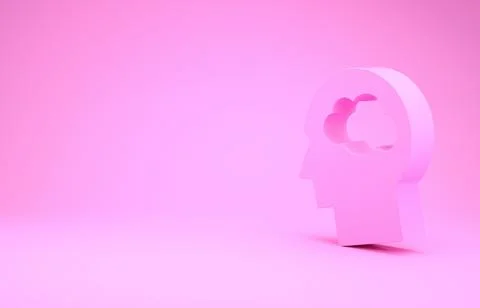 Pink Head silhouette with cloud icon isolated on pink background. Dreaming si 스톡 일러스트