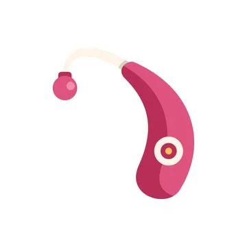 Pink hearing aid improving hearing health icon Stock Illustration