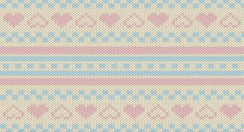 Pink heart and blue square knitted pattern, Festive Sweater Design. Seamles.. Stock Illustration