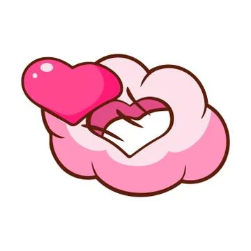 Pink heart and cloud in the shape of heart. Colorful cartoon illustration Stock Illustration