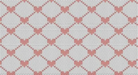 Pink heart and square frame knitted pattern, Festive Sweater Design. Seamless Stock Illustration