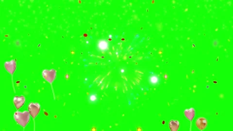 Pink heart balloons floating with sparkling golden particles on a green screen Vídeos de archivo 341907705