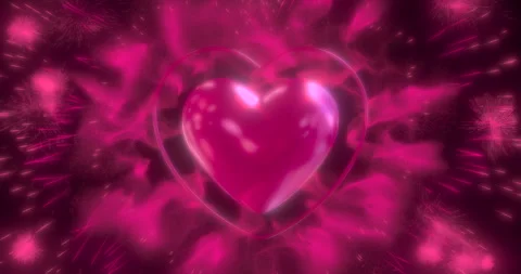 Pink Heart Beat With Particles Explosion, Sparks, Firework Blasts And Smoke. Stock Footage 262616601
