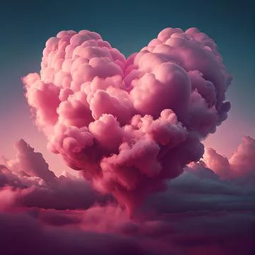 Pink heart cloud. Love cloud in the sky. Love background. Pink heart poster Stock Illustration