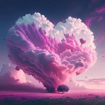 Pink heart cloud. Love cloud in the sky. Love background. Pink heart poster Stock Illustration