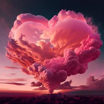 Pink heart cloud. Love cloud in the sky. Love background. Pink heart poster Stock Illustration