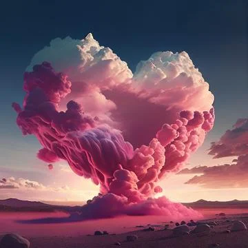 Pink heart cloud. Love cloud in the sky. Love background. Pink heart poster Stock Illustration