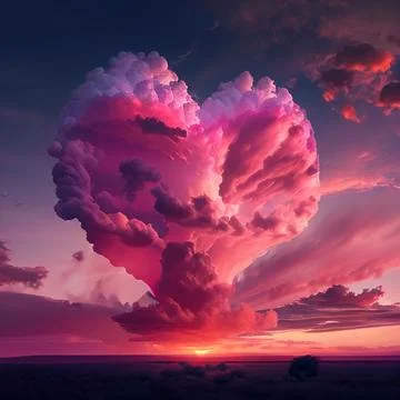 Pink heart cloud. Love cloud in the sky. Love background. Pink heart poster Stock Illustration