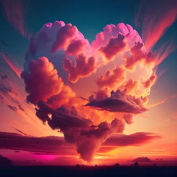 Pink heart cloud. Love cloud in the sky. Love background. Pink heart poster Stock Illustration